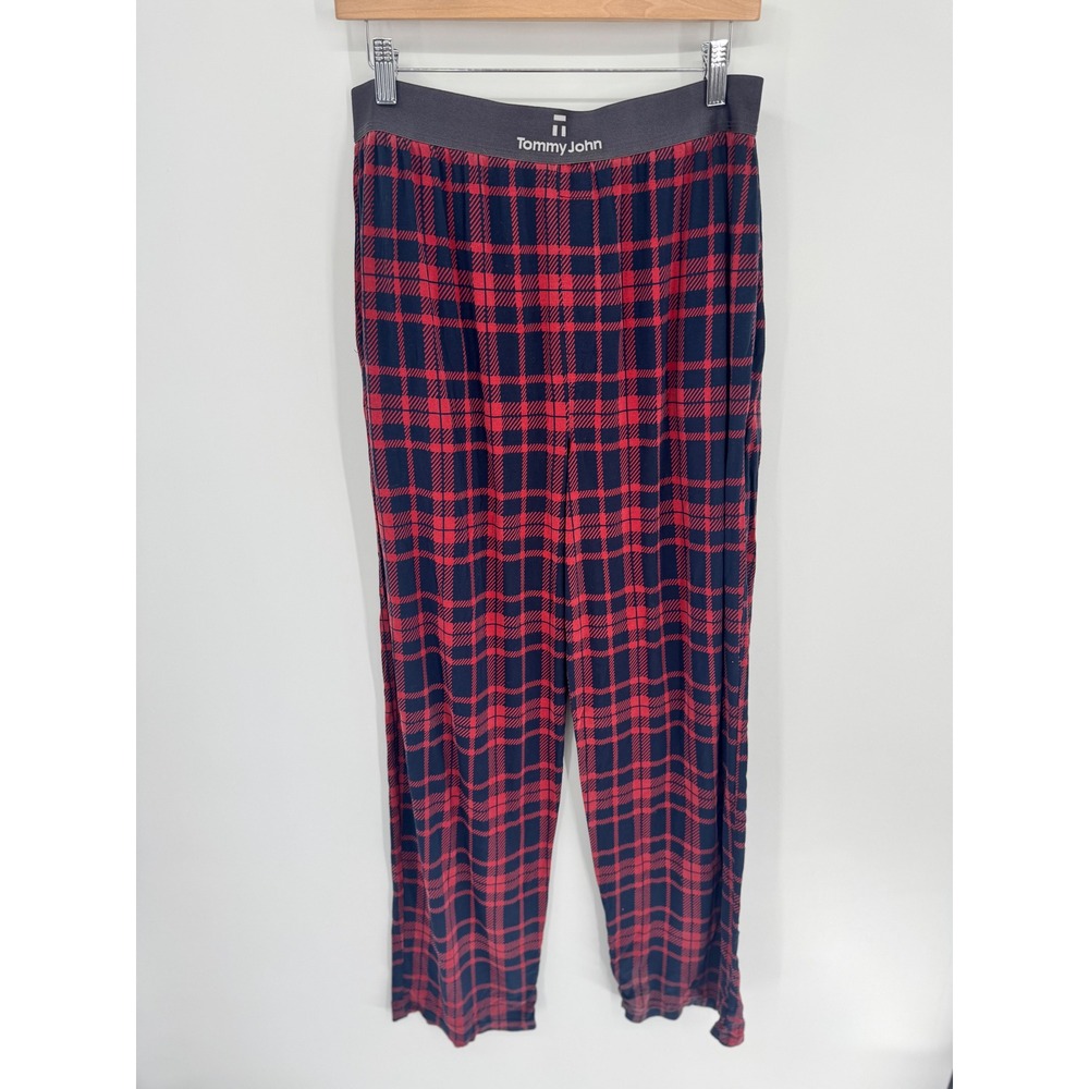 Tommy John Pajama Pants Men L Red Navy Plaid Micro Modal Stretch Lounge